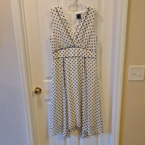 Gabby Skye White and Black Polka Dot Midi Dress